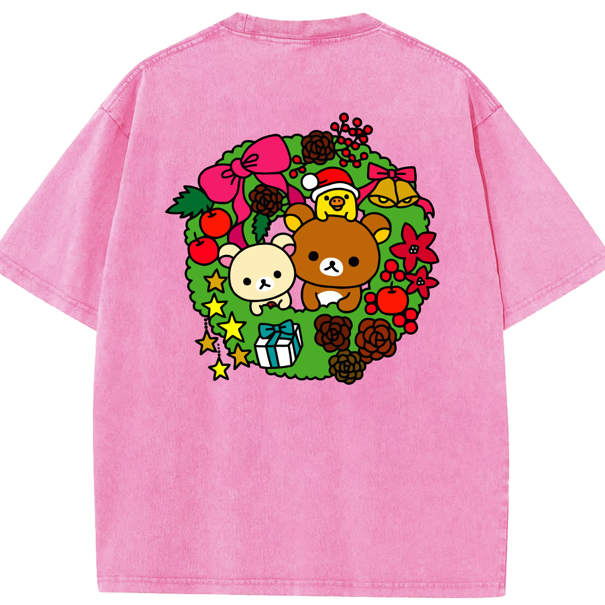 （画像用） リラックマ リラックマ キイロイトリ Rilakkuma Korilakkuma Kiiroitori 綿100% ヴィンテージ風 半袖Tシャツ（背面プリント）